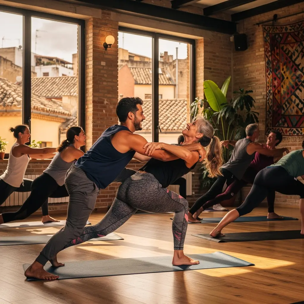 Un grupo de personas meditando en una clase de yoga, enfocándose en su respiración.