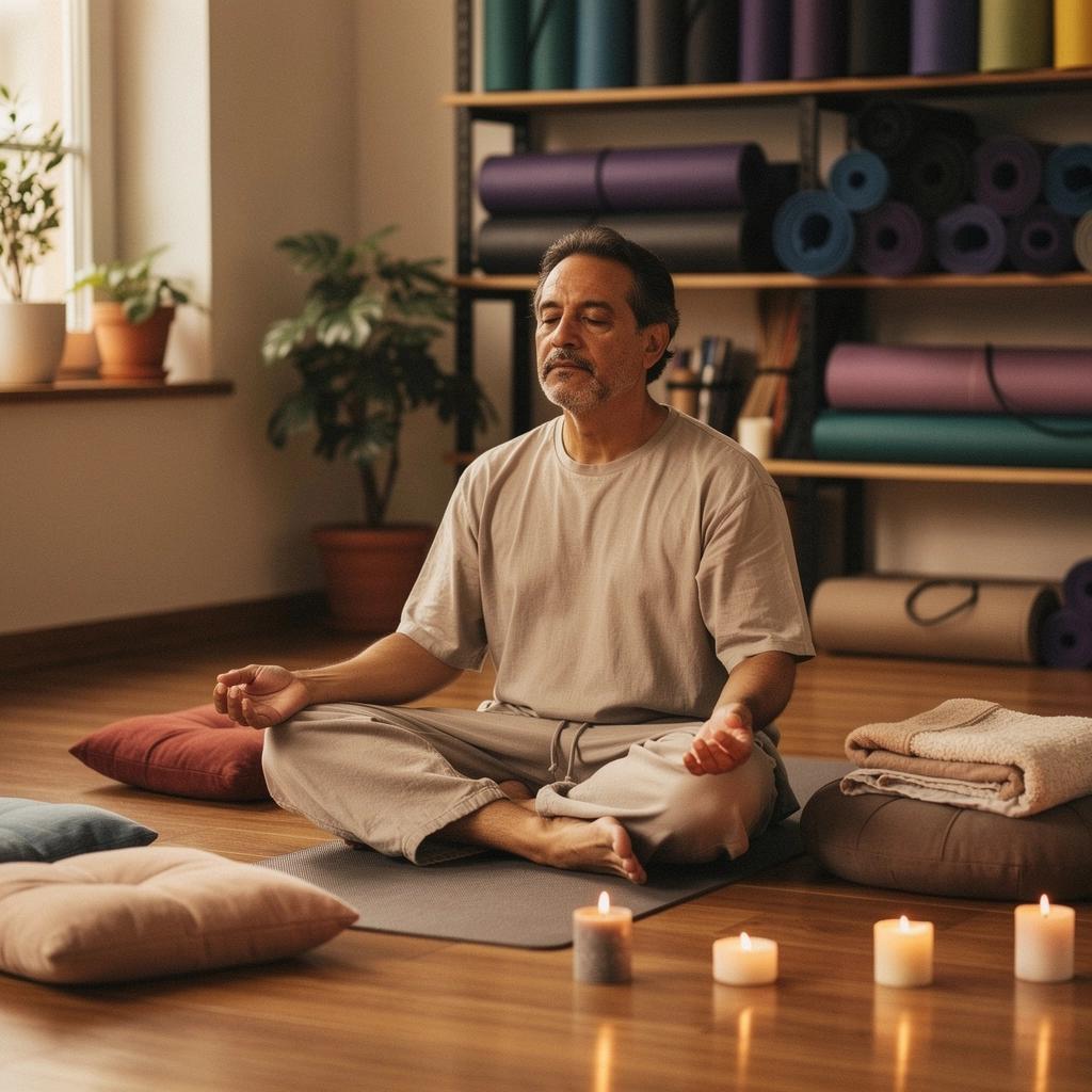Una persona en la postura del loto, con los ojos cerrados, buscando paz interior y claridad.